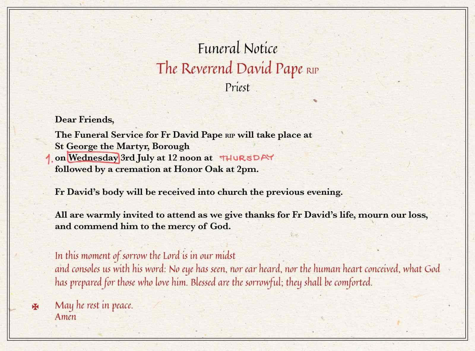 David Pape Funeral